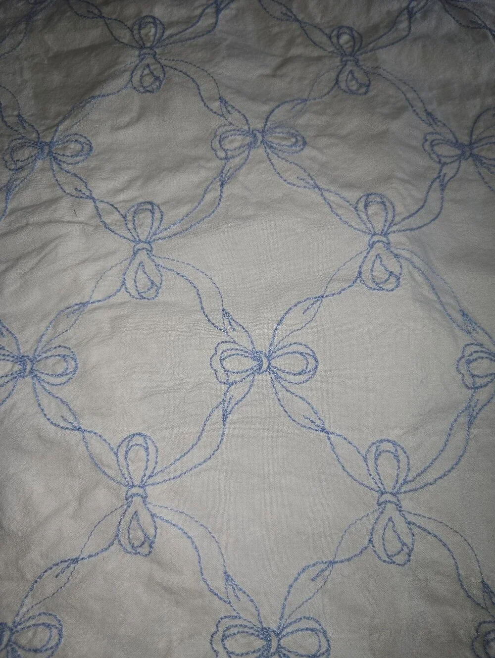 Vintage Hand Embroidered Light Blue Bow Pillow Shams, Set of 2, Fits Standard